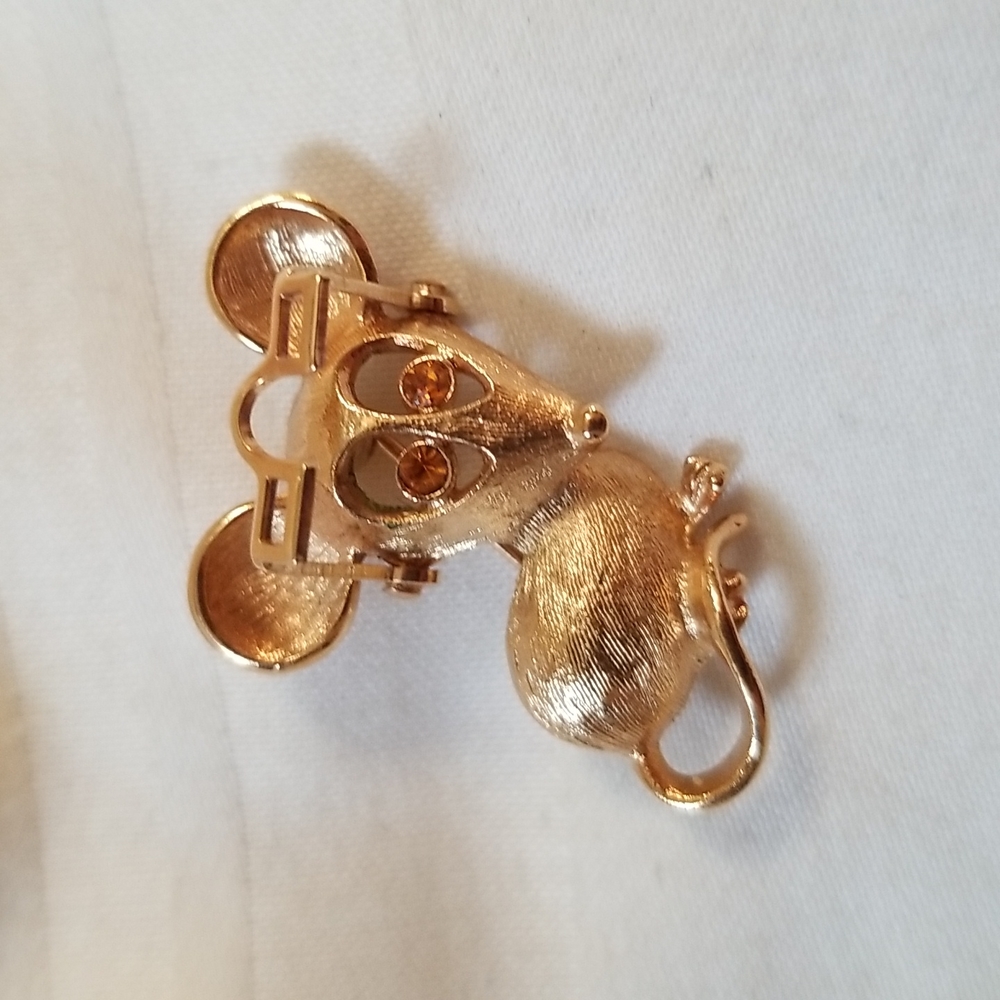 Vintage Gold Mouse Glasses Brooch - Picture 6 of 6